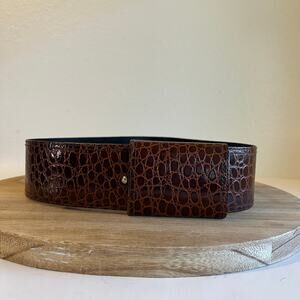Omega Vintage 90s Brown Snake Skin Genuine Leather Wide Wrap Belt Size Medium